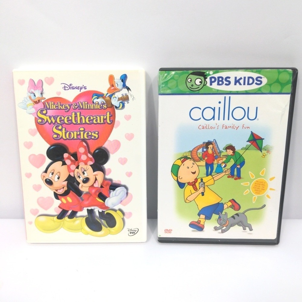 2004 Disney Mickey Minnie Sweetheart Stories & 2005 Caillou Family Fun DVD Lot